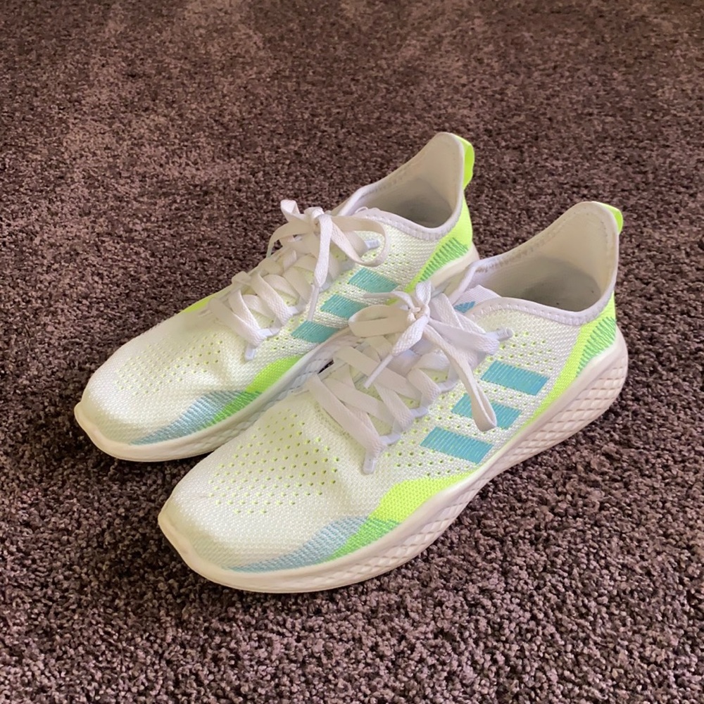 Adidas Women’s Neon Green Blue and White Running Shoes